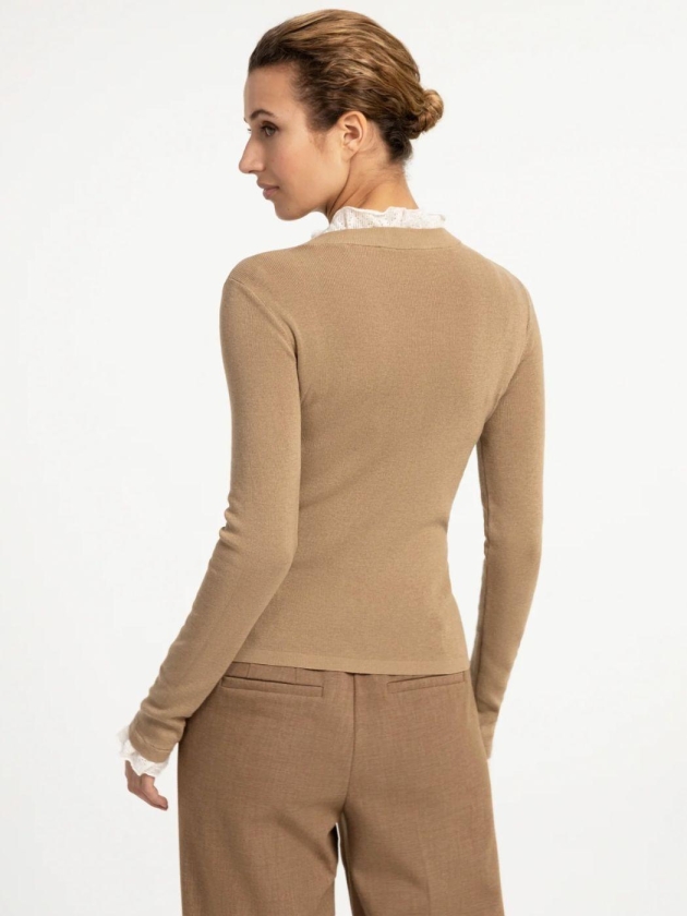 Yaya Aansluitende ribgebreide trui 61315 Cornstalk brown