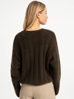 Yaya Ribgebreide trui met vleermuis 908142 Slate black brown