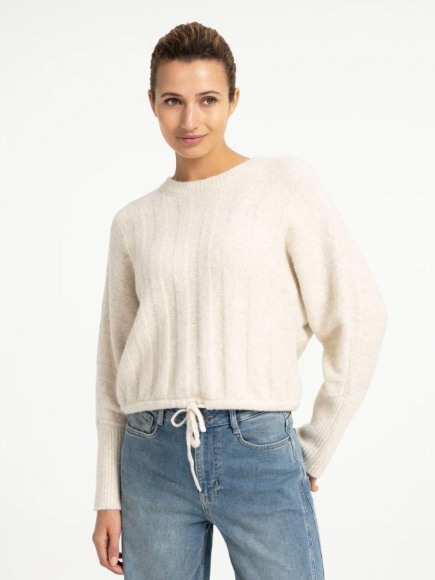 Yaya Ribgebreide trui met vleermuis 990802 Off white mel