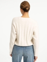 Yaya Ribgebreide trui met vleermuis 990802 Off white mel