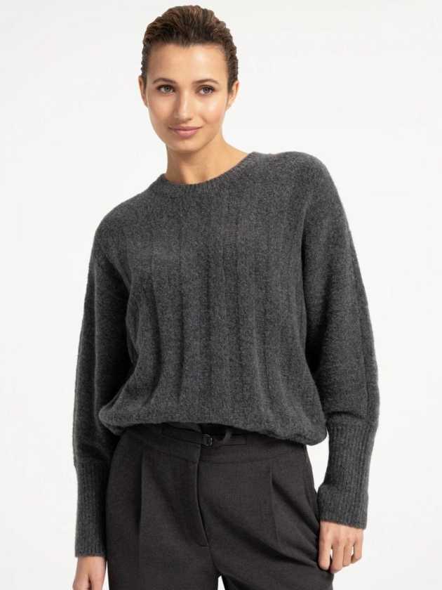 Yaya Ribgebreide trui met vleermuis 99086 Grey melange