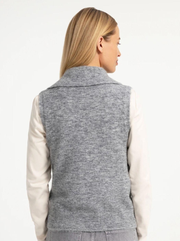 Yaya Mouwloze trui met kraag 99085 Medium grey mel