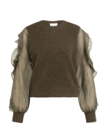 Yaya Gebreide trui met geweven mouw 90814 Slate black brown