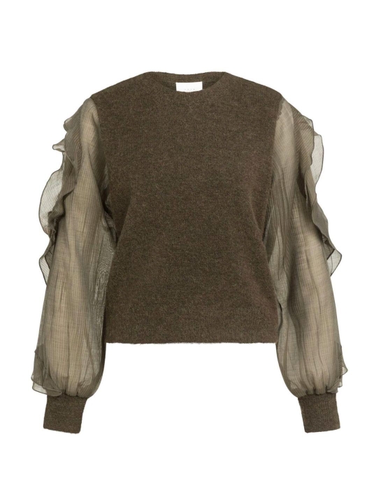 Yaya Gebreide trui met geweven mouw 90814 Slate black brown