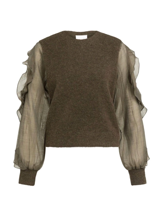 Yaya Gebreide trui met geweven mouw 90814 Slate black brown