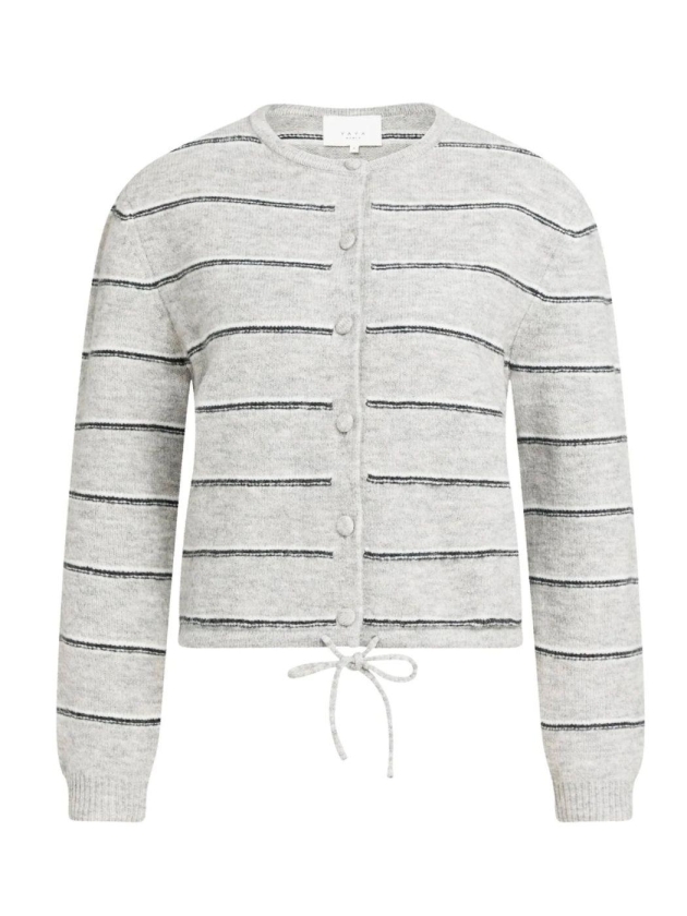 Yaya Gebreid gestreept vest met lan 99085 Medium grey mel