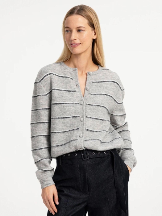 Yaya Gebreid gestreept vest met lan 99085 Medium grey mel