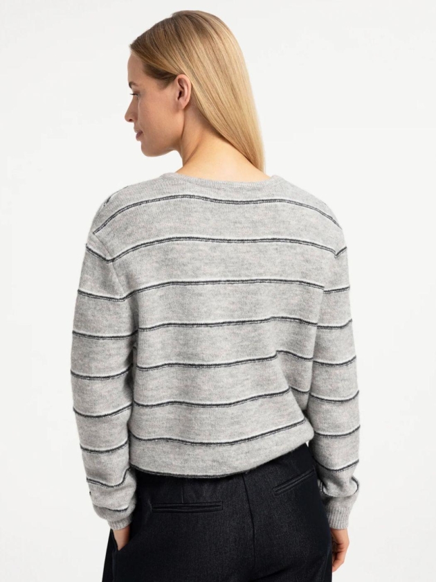 Yaya Gebreid gestreept vest met lan 99085 Medium grey mel