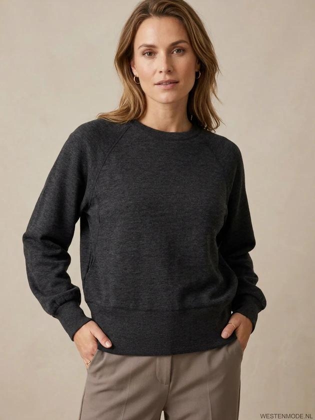 Yaya Raglan sweatshirt met fijne ri 939132 Hole black mel