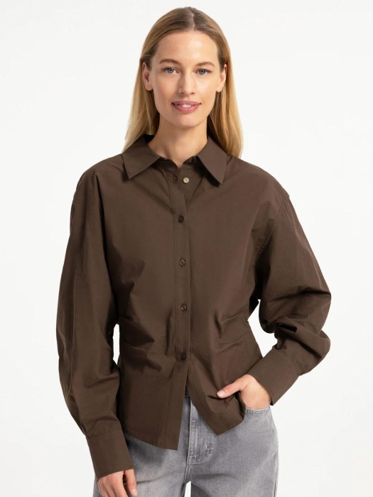 Yaya Blouse met tailleaccent en plo 90814 Slate black brown