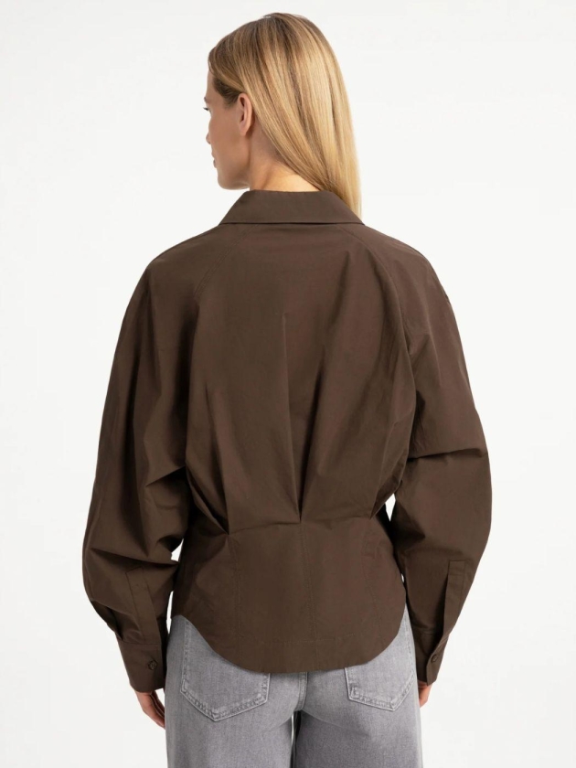 Yaya Blouse met tailleaccent en plo 90814 Slate black brown
