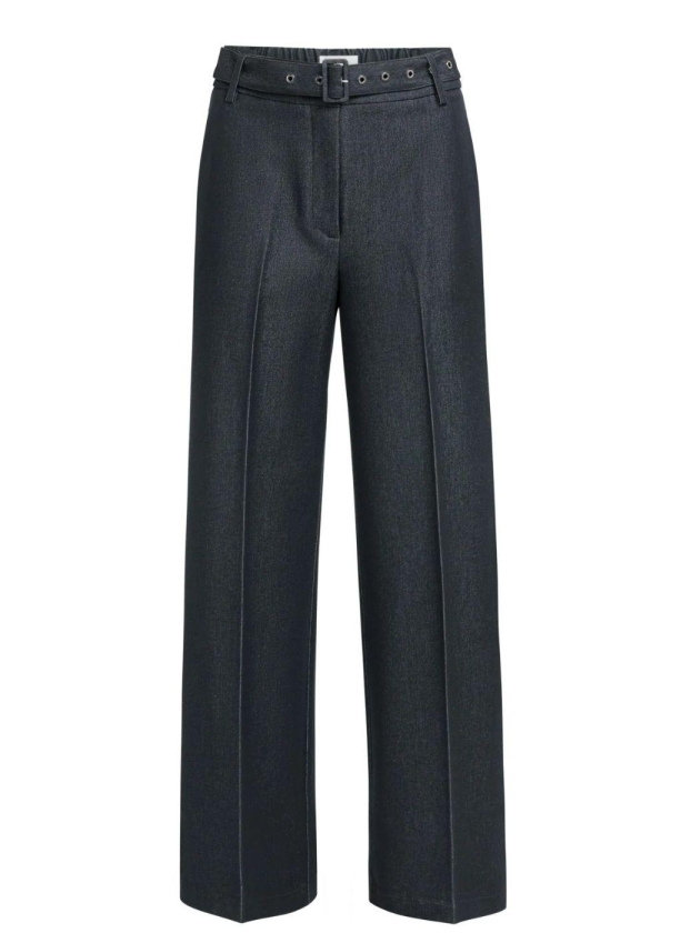 Yaya Geweven broek met wijde pijpen 93820 Cat black