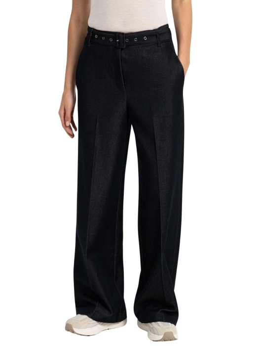 Yaya Geweven broek met wijde pijpen 93820 Cat black