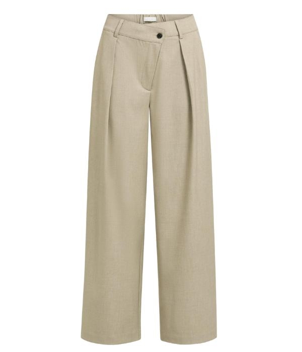 Yaya Geweven broek met wijde pijpen 611032 Pure cashmere grey mel