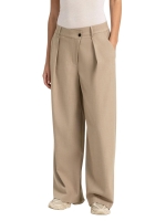 Yaya Geweven broek met wijde pijpen 611032 Pure cashmere grey mel