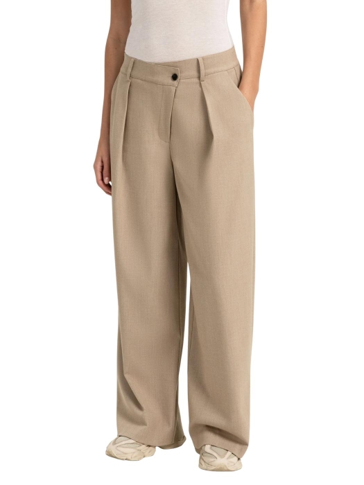 Yaya Geweven broek met wijde pijpen 611032 Pure cashmere grey mel