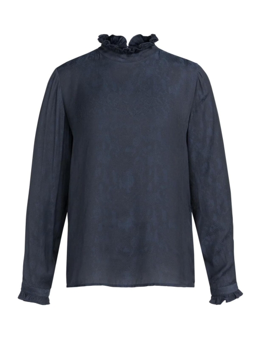 Yaya Top met lange mouwen en ruches 938201 Cat black dessin
