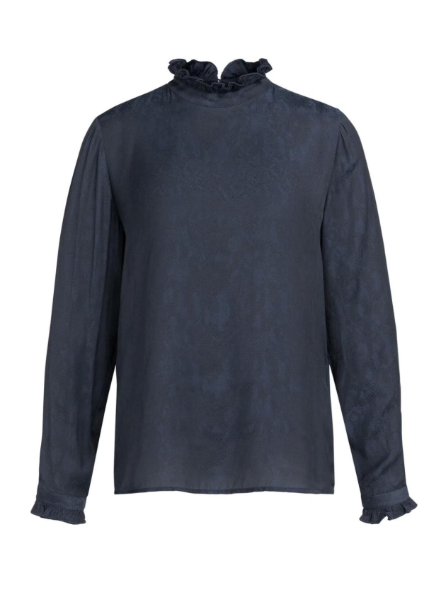 Yaya Top met lange mouwen en ruches 938201 Cat black dessin