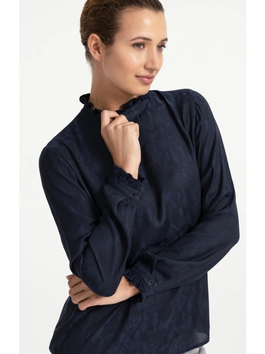 Yaya Top met lange mouwen en ruches 938201 Cat black dessin