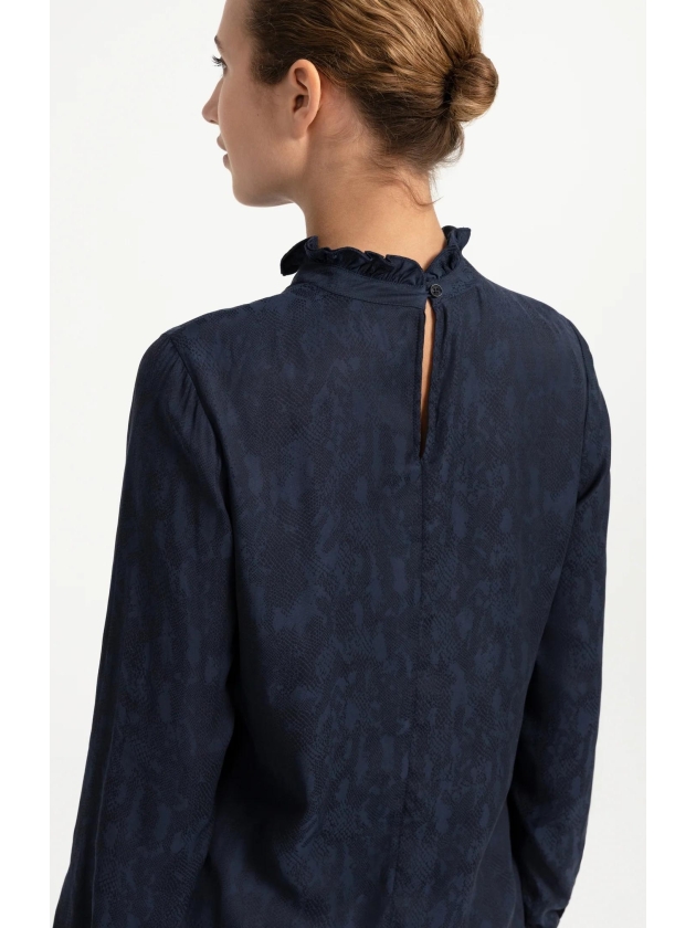 Yaya Top met lange mouwen en ruches 938201 Cat black dessin
