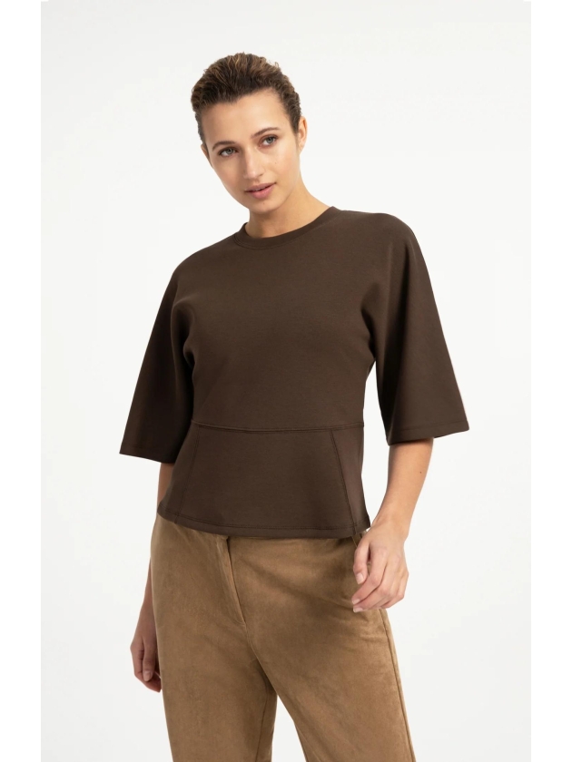 Yaya Zachte jersey top met wijde mo 90814 Slate black brown