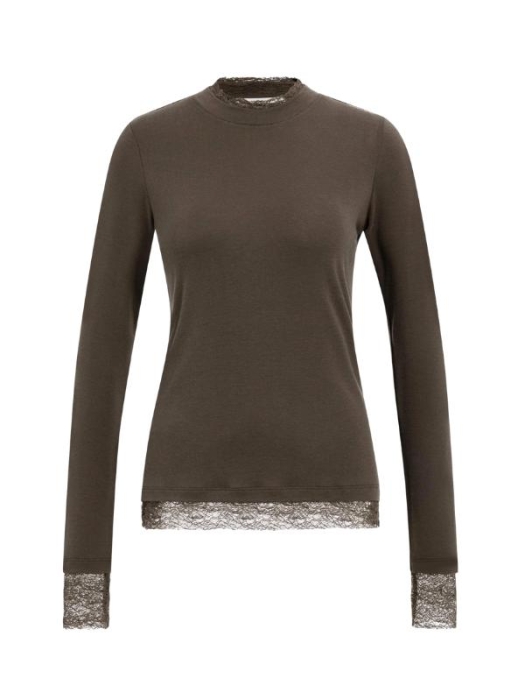 Yaya Top met lange mouwen en kanten 90814 Slate black brown