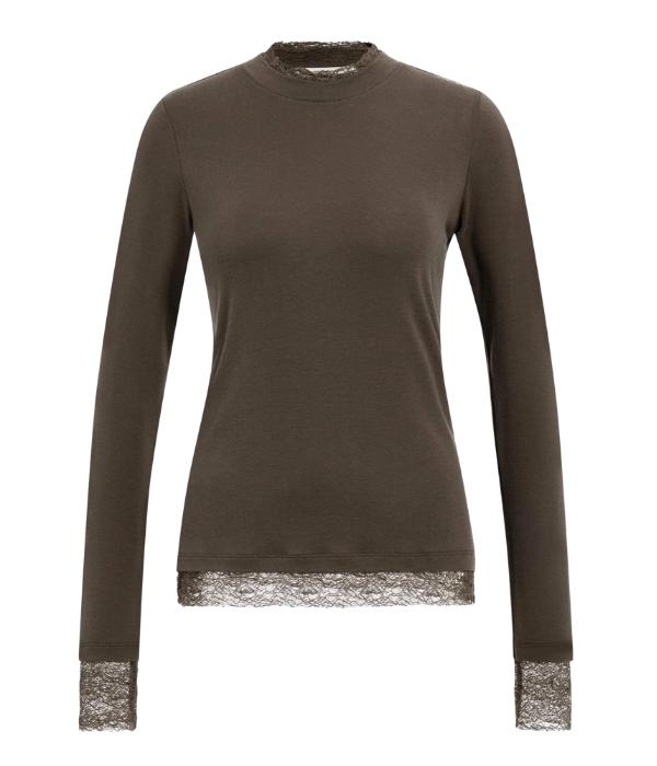 Yaya Top met lange mouwen en kanten 90814 Slate black brown