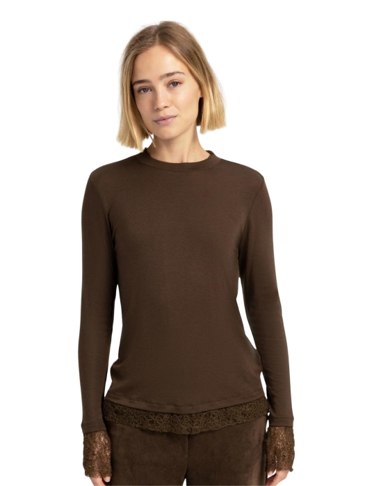 Yaya Top met lange mouwen en kanten 90814 Slate black brown