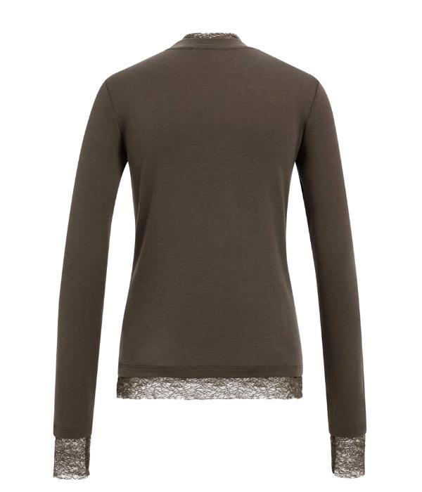 Yaya Top met lange mouwen en kanten 90814 Slate black brown