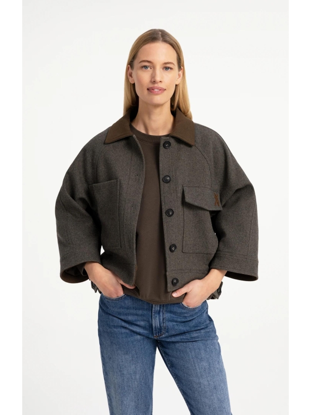 Yaya Oversized wolmix jas met contr 99086 Grey melange