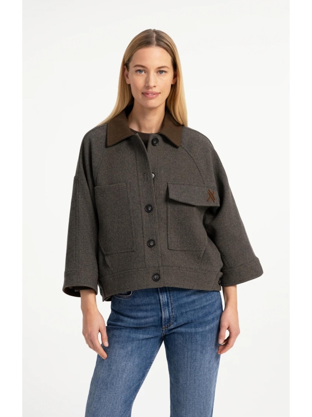 Yaya Oversized wolmix jas met contr 99086 Grey melange