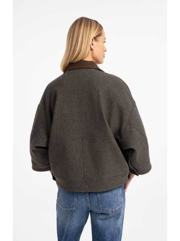 Yaya Oversized wolmix jas met contr 99086 Grey melange