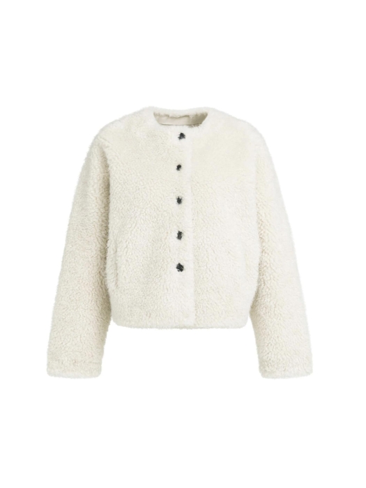 Yaya Oversized korte jas van imitat 31008 bleached sand beige