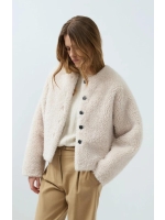 Yaya Oversized korte jas van imitat 31008 bleached sand beige