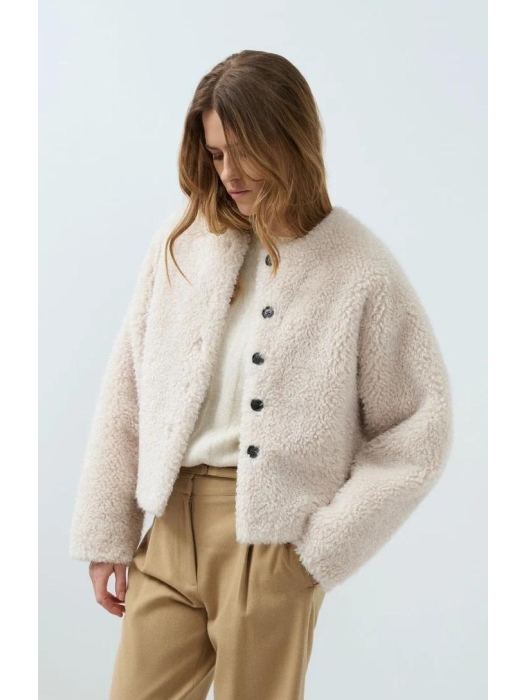 Yaya Oversized korte jas van imitat 31008 bleached sand beige