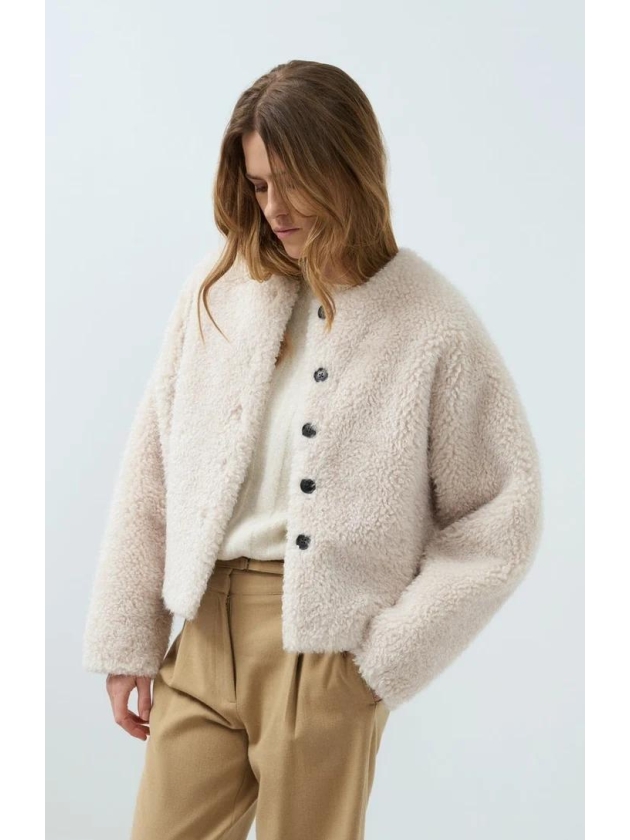 Yaya Oversized korte jas van imitat 31008 bleached sand beige