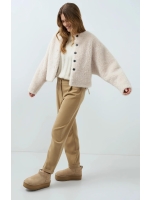 Yaya Oversized korte jas van imitat 31008 bleached sand beige