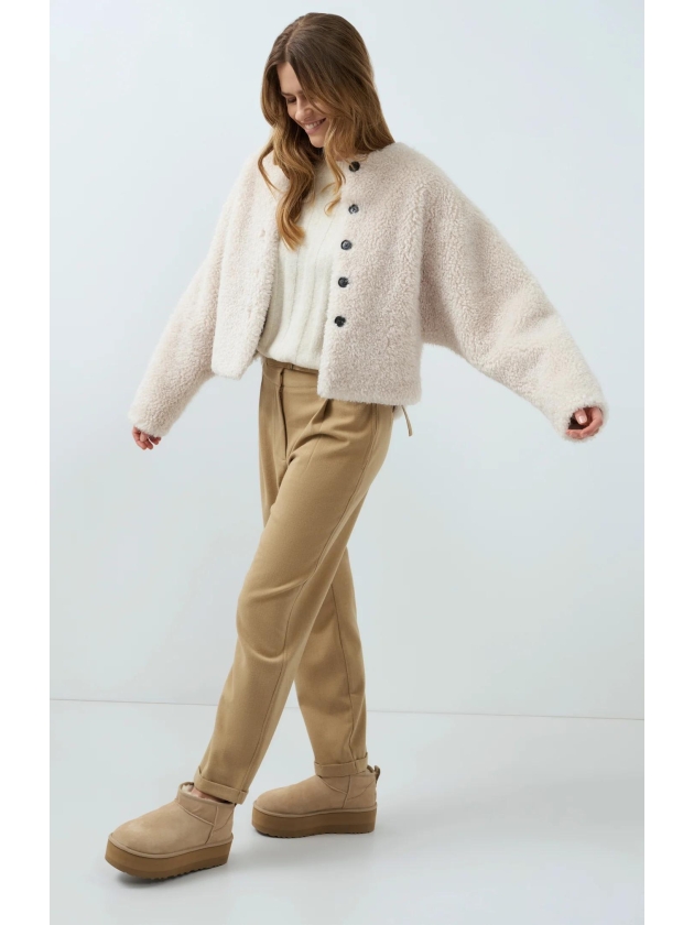 Yaya Oversized korte jas van imitat 31008 bleached sand beige