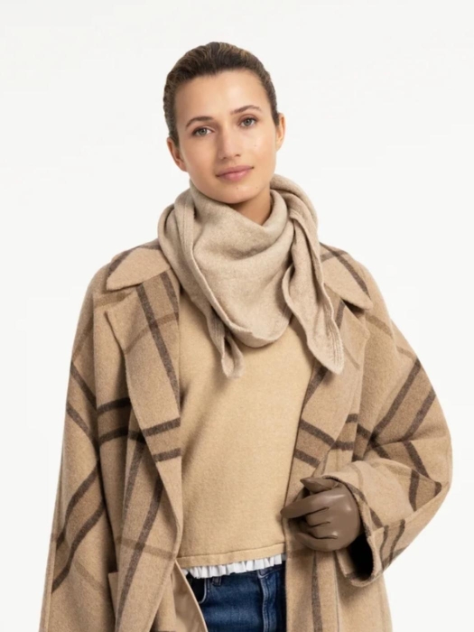 Yaya Gebreide driehoekige sjaal 611032 Pure cashmere grey mel