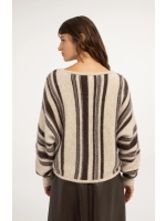 Yaya Gebreide trui met boothals 990901 Light beige dessin