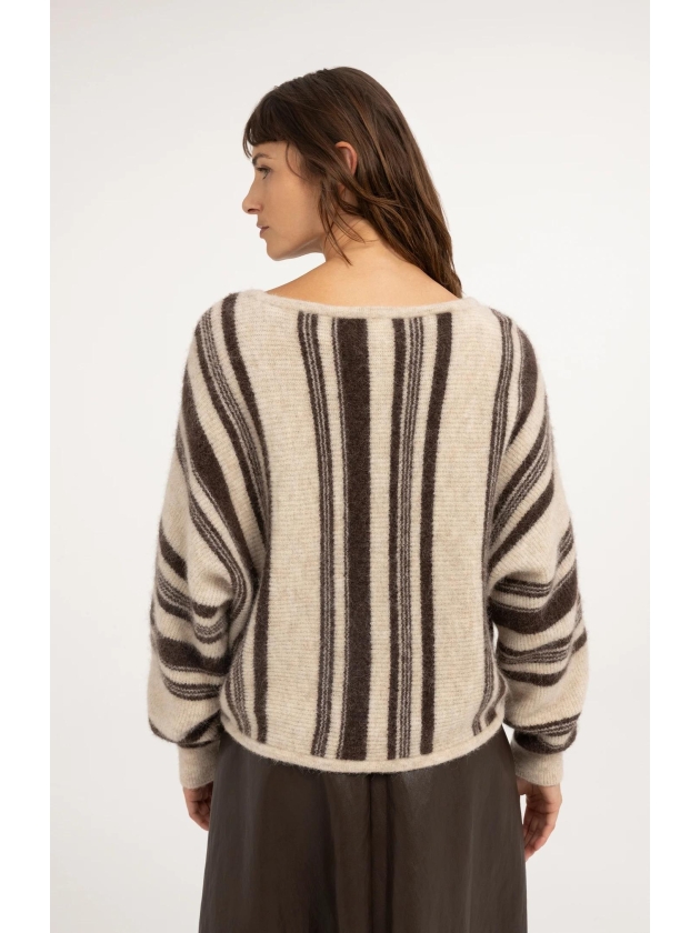 Yaya Gebreide trui met boothals 990901 Light beige dessin