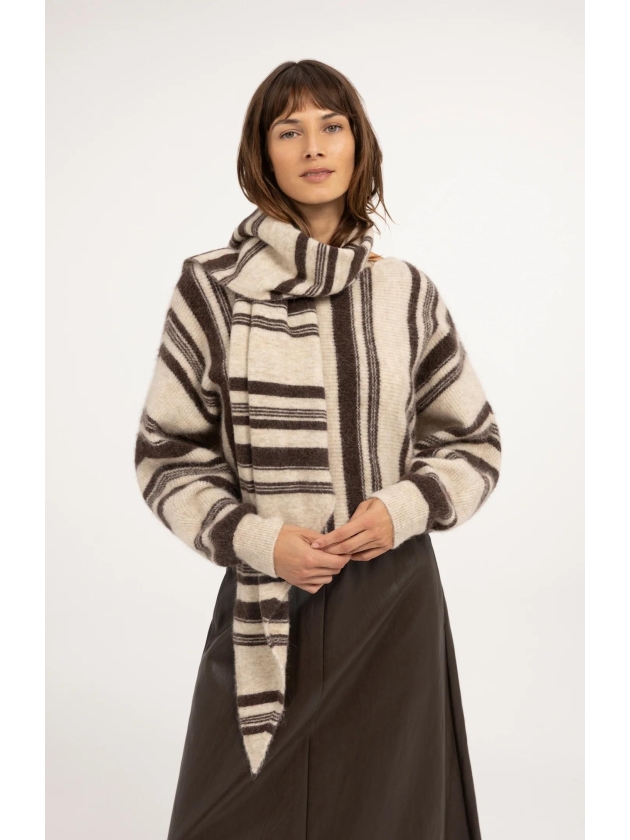Yaya Gebreide trui met boothals 990901 Light beige dessin
