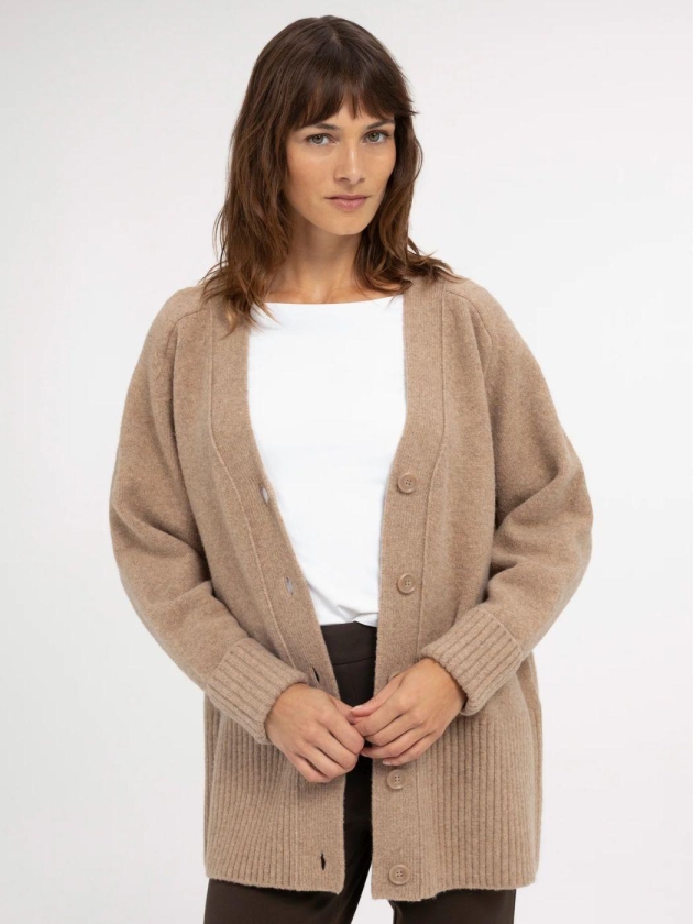 Yaya Oversized ribgebreid vest 990912 Dark beige mel