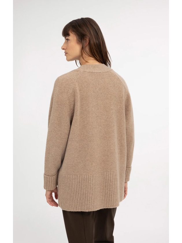 Yaya Oversized ribgebreid vest 990912 Dark beige mel