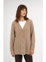 Yaya Oversized ribgebreid vest 990912 Dark beige mel