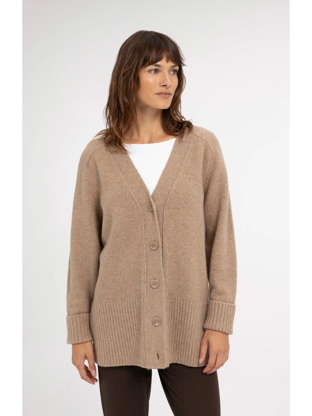 Yaya Oversized ribgebreid vest 990912 Dark beige mel