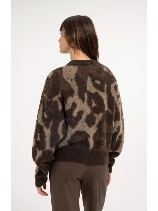Yaya Gebreid vest met vleermuismouw 911191 Cocoa brown dessin