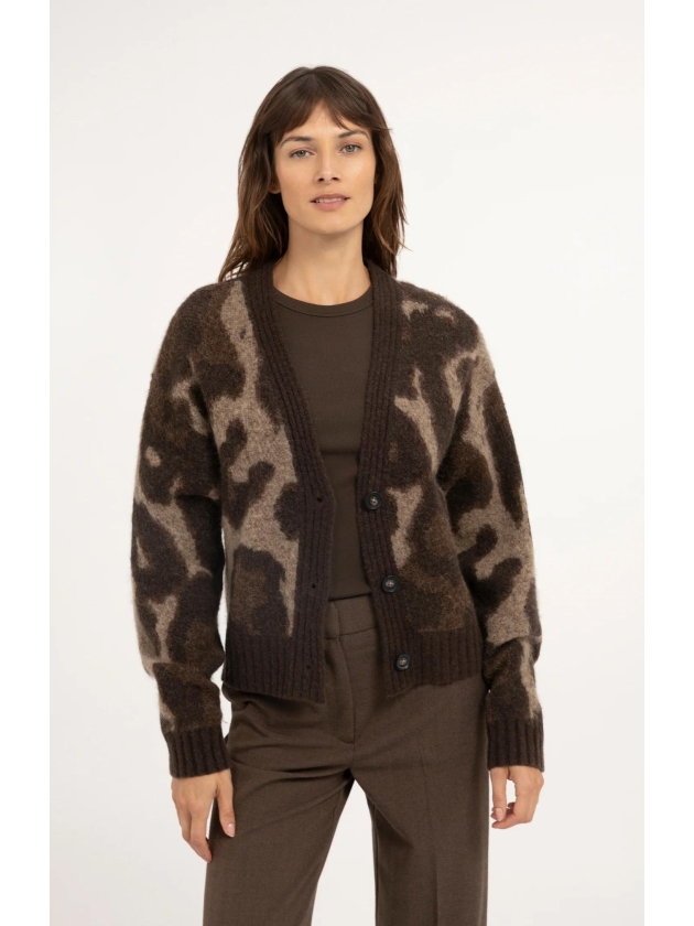Yaya Gebreid vest met vleermuismouw 911191 Cocoa brown dessin