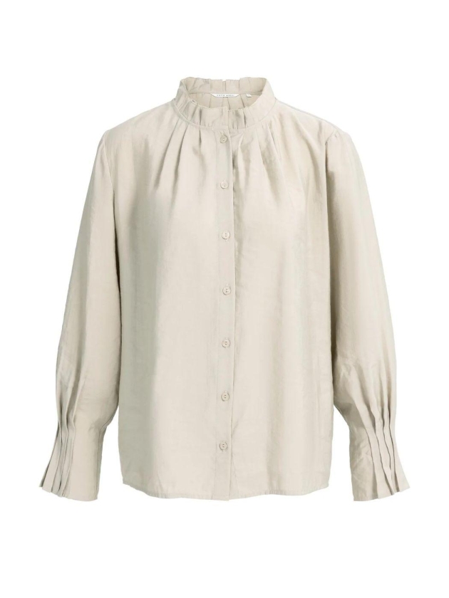 Yaya Blouse met geplooide kraag 611032 Pure cashmere grey mel