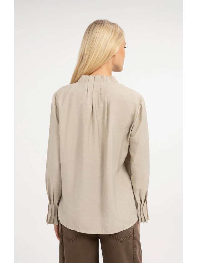 Yaya Blouse met geplooide kraag 611032 Pure cashmere grey mel